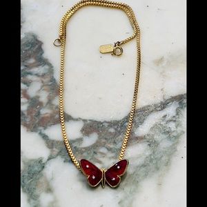 Vintage Capri Enamel Flowers Butterfly Pendant